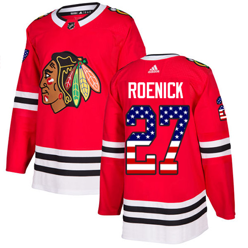 Adidas Blackhawks #27 Jeremy Roenick Red Home Authentic USA Flag Stitched NHL Jersey